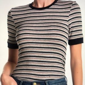 FRAME Striped Short Sleeve Ribbed Tee Shirt